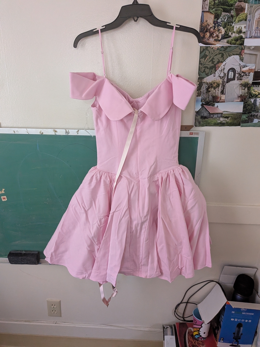 House of CB Pink Off-Shoulder Fit-and-Flare Dress
